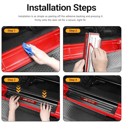 Upgraded Door Sill Guards Compatible with Jeep Wrangler JL JLU 2018-2025 2026 & Gladiator JT 2020-2025 2026 Accessories Stainless Steel Front and Rear Door Entry Guard (4PCS Carbon Fiber) - size: 4-Door Carbon Fiber