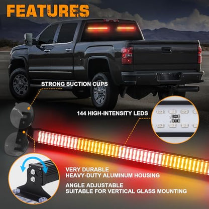XRIDONSEN 2 in 1 Amber Red Traffic Advisor Light Bar 144 LED Warning Safety Interior Front/Rear Emergency Dash Windshield Strobe Lights for Firefighter Construction Vehicles Trucks Car (2x17.7 inch) - color: Amber/Red
