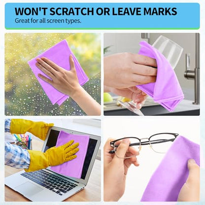 Microfiber Cleaning Cloth - 10 Pack Glasses Cleaning Cloth, 16" x 14" Window Cleaning Rags, Streak Free Lint Free Polishing Cloths Wipes for Eye Glass, Stainless Steel, Windshield, Purple - color: Purple, size: 10 Pk-16" X 14"