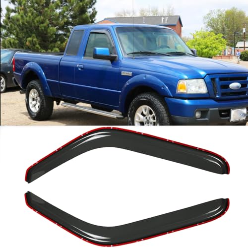 2pcs Original Shatterproof Rainproof in Channel Style Sun Rain Guard Durable Side Window Wind Deflectors Dark Smoke Nice Looking Vent Window Visors Compatible with Ford 1993-2011 Ranger 92083 - size: for 1993-2011 Ranger 2pcs