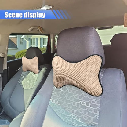 ZIMISI 2PCS Car Headrest Pillow, Breathable Leather Car Neck Pillow, Soft Cloud Silk Cotton Neck Support Relief Cushion, Comfortable Automotive Seat Head Rest Pad for Driving Fatigue Relief (Beige) - color: Beige