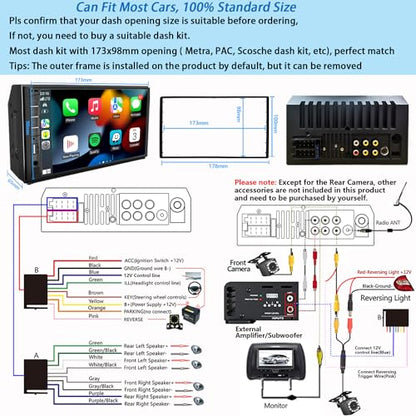 Naifay Double Din Car Stereo with Dash Cam | 7INCH Touchscreen Car Radio Receivers Support with Apple Carplay & Android Auto, Bluetooth, Backup Camera, Mirror Link, Voice Control, SWC, FM/USB/TF/AUX - color: with Carplay&Android auto + Dash Cam