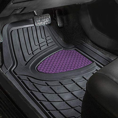 FH Group Premium Liners Tall Channel Trimmable All Weather Rubber Full Set Car Floor Mats (Purple) w. Trimmable All-Season Cargo Liner (Black) - Universal Fit for Cars Trucks and SUVs - color: Purple, style: With Cargo Mats