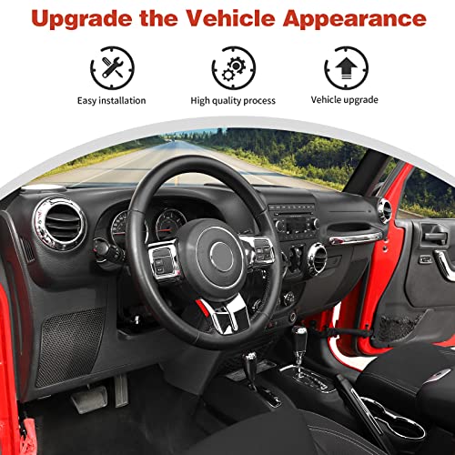 CheroCar 18PCS Interior Trim Kit for Jeep Wrangler JK JKU 2011-2018 4 Door,Steering Button Frame, Air Conditioning Vent Trim Cup Holder Cover,Gear Shift Knobs Frame,Chrome - color: Chrome