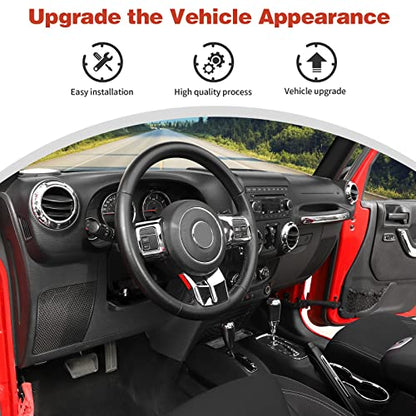 CheroCar 18PCS Interior Trim Kit for Jeep Wrangler JK JKU 2011-2018 4 Door,Steering Button Frame, Air Conditioning Vent Trim Cup Holder Cover,Gear Shift Knobs Frame,Chrome - color: Chrome