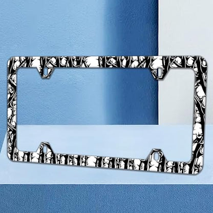 Plant Stem Spines License Plate Frame Rose Roots Floral Art License Plate Holders Funny Auto Accessory Bracket Stainless Steel License Plate Frames with Screws for Women Men 6x12 Inch 4 Holes - color: Plant Stem Spines