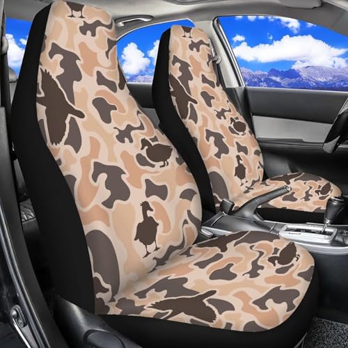Duck Hunter Camo Car Seat Covers Front Seats 2 Pcs Automotive Interior Seat Covers Stretch Polyester Fabric Cover All-Season Protection Suitable for Most Cars,SUV,Sedan - color: Duck Hunter Camo