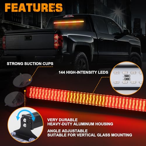 XRIDONSEN 35 inch Traffic Advisor Light Bar 144 LED Amber Red strobe lights Emergency Warning Flashing Safety Interior Windshield w/Directional Arrow for Construction Vehicles Snow plow Trucks - color: Amber/Red