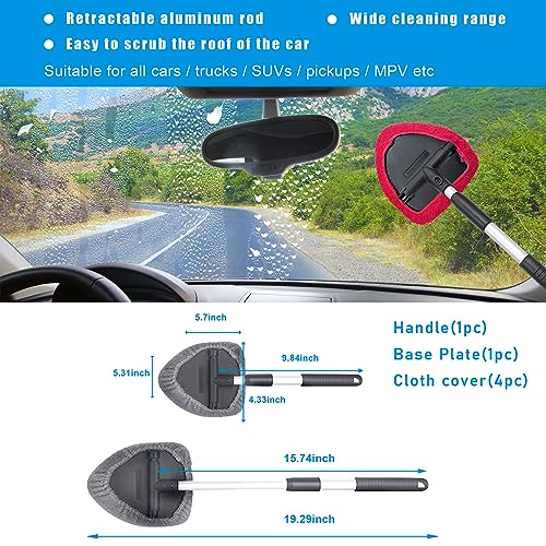 Ziciner Car Windshield Cleaner, Microfiber Auto Cleaning Wiper with Aluminum Extendable Handle and 2 Washable Reusable Cloth Pad Head, Universal Vehicle Interior Exterior Cleaner Kit (Red-Triangle) - size: Red-Triangle