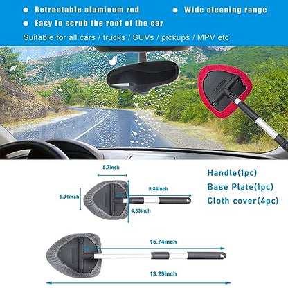 Ziciner Car Windshield Cleaner, Microfiber Auto Cleaning Wiper with Aluminum Extendable Handle and 2 Washable Reusable Cloth Pad Head, Universal Vehicle Interior Exterior Cleaner Kit (Red-Triangle) - size: Red-Triangle