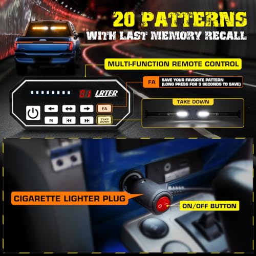 2x17.7 Traffic Advisor Strobe Light Bar Strobe Lights w/Remote Control, Emergency Warning Flashing Safety Windshield Lights for Construction Vehicles Snow Plow Tow Trucks, Amber - color: #04 Amber