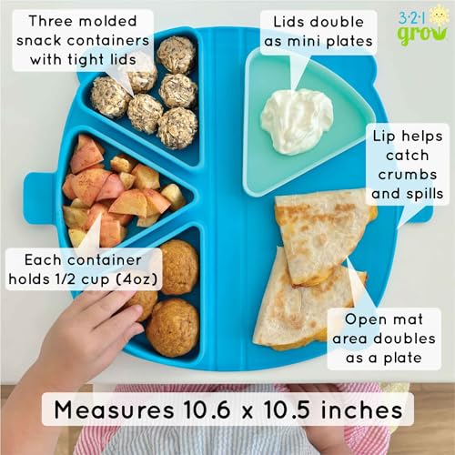 Silicone On-The-Go Snack Mat – Foldable Reusable Placemat with 3 Compartments and Lids – Travel-Friendly Baby and Toddler Snack Plate – Dishwasher Safe (Cotton Candy) - color: Cotton Candy