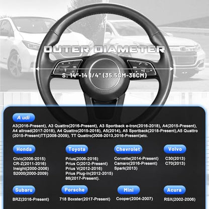 SEG Direct Car Steering Wheel Cover for Prius Civic Model 3 Model Y Camaro, Small Size 14-14.25 inch, Black and Blue Microfiber Leather - color: Black and Blue, size: Small size[14''-14 1/4'']