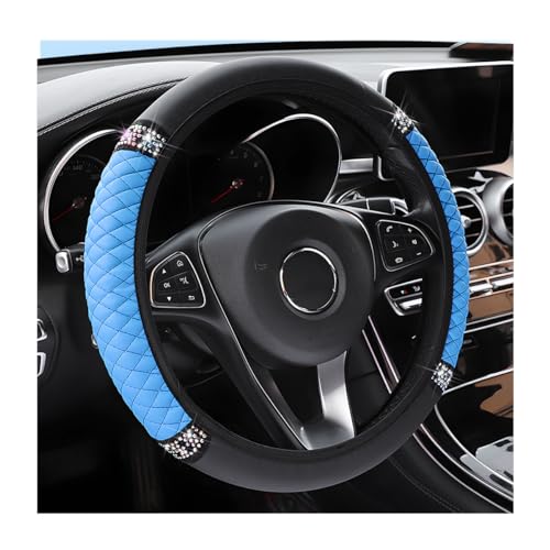 Osilly Bling Car Steering Wheel Cover, 15 Inch Rhinestones Soft Leather Elastic Steering Wheel Protector, Sparkly Crystal Diamond for Women Girls, Car Interior Accessories for Most Cars (Blue) - color: Blue