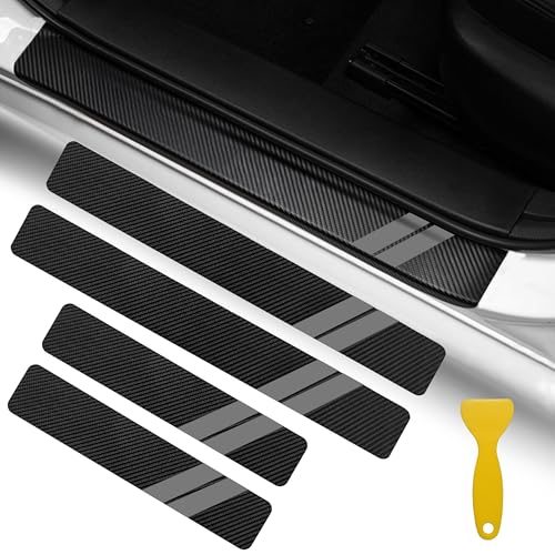 YOSRTER 4PCS Door Sill Guard Decoration Stickers for Dodge Charger Challenger Durango Journey Universal Fit to All Dodge Cars Fiber Leather Door Sill Protector (Gray Trim) - color: Gray Trim, size: 4PCS