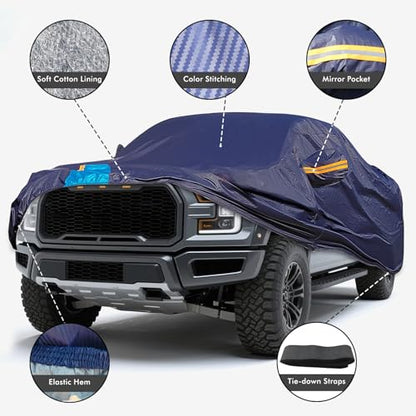 Car Cover Waterproof All Weather, 6 Layers Outdoor Full Exterior Cover Rain Sun UV Snowproof Protection with Zipper Cotton, Mirror Pocket for Ford F-150 Raptor - style: Ford F-150 Raptor