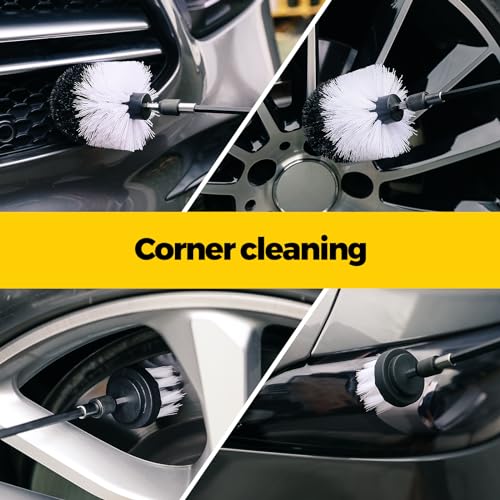 Holikme 5Pack Drill Brush Attachment Set-Car Interior Detailing Kit，Power Scrubber Brush Extended Long Attachment for Bathroom, Car，Shower，Carpet,Boat,Kitchen，Floor and Tile，White - color: White