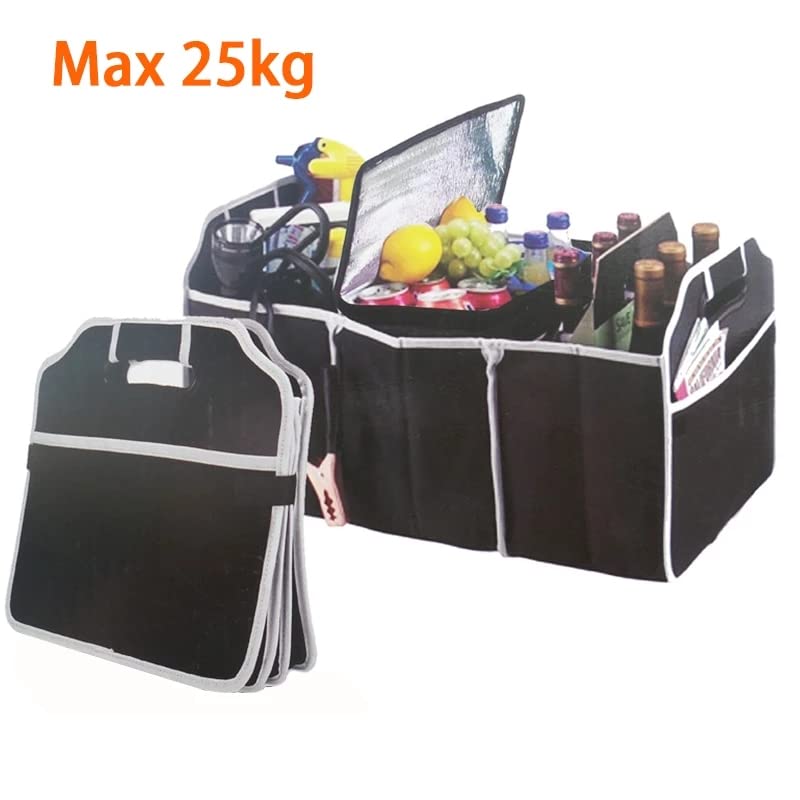 Car Trunk Organizer with 3 Compartments Folding Storage for Car, Large Capacity Cargo insulated Storage Boxes, Portable Waterproof Bags for Cargo Trunks, Universal SUV, Truck, Van Accessories