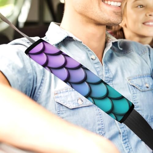 Men's Car Belt Covers 2PCS Fashion Cushion Pad Car Shoulder Strap Harness Pad Purple Turquoise Sparkling Mermaid Scales Pattern - color: Color363