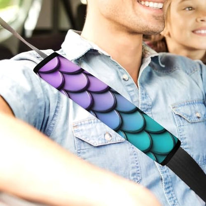 Men's Car Belt Covers 2PCS Fashion Cushion Pad Car Shoulder Strap Harness Pad Purple Turquoise Sparkling Mermaid Scales Pattern - color: Color363