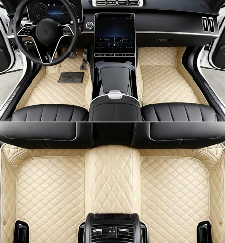 New Customized car Floor mats, Suitable for 99.9% of car Models, All-Weather car Floor mats, Fully Covered car Floor mats, Anti Slip and Waterproof car Floor mats (Beige) - color: beige