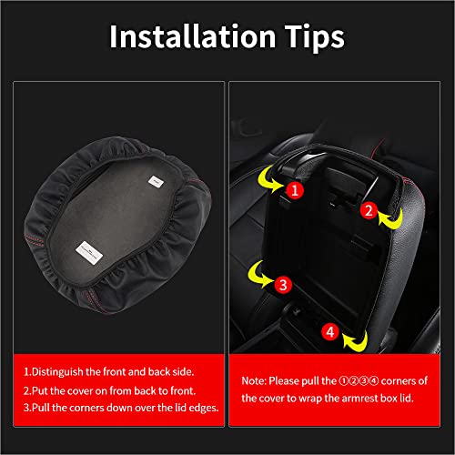 LECART Armrest Cover for Jeep Gladiator Accessories Wrangler JL JLU 2018-2022 Car Center Console Cover Black Leather Red Stitches Auto Interior Anti-Scratch Protector Pad