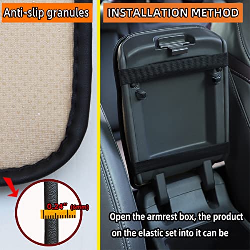 Auto Center Console Pad, PU Leather Car Center Console Box Cushion, Non Slip Soft Armrest Seat Box Cover, Waterproof Vehicle Armrest Protector for SUV, Truck, Car (Rhombic Lattice Black/Beige) - color: Rhombic Lattice Black/Beige