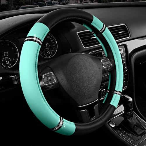 Road Comfort Leather Steering Wheel Cover – Premium Anti-Slip Car Steering Wheel Grip Cover – Universal Fit for 14.5”–15” Cars, Trucks & SUVs - Mint - color: Mint