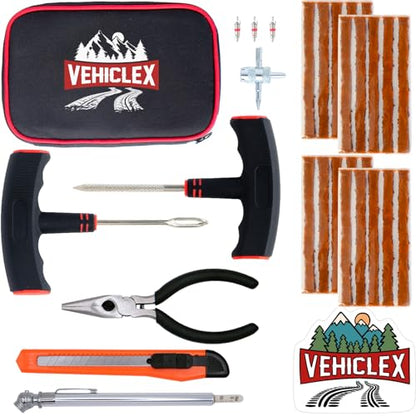 Vehiclex Tire Repair Kit for Plug and Patch - 30 Pcs Kit with Pliers for Car, Motorcycle, ATV, Tractor, Lawn Mower - size: Compact+ kit