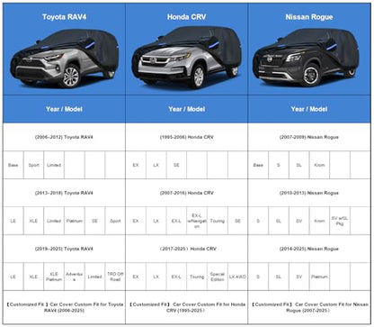 Kayme SUV Car Cover Custom Fit for Toyota RAV4, Honda CRV CR-V, Nissan Rogue, Windproof Upgraded & 100% Waterproof. All-Weather Full Exterior Cover Rain Sun Protector with Door Zipper and Towel. - size: Fit for Toyota Rav4,honda Crv,nissan Rogue