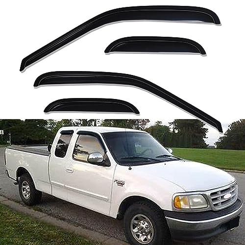 Original 4pcs Side Window Deflectors, Outside Mount Tape-On Rain Guards, Window Visors Compatible with Ford F-150 97-03 Super/Extended Cab 97-99 F250 Light Duty Super/Extended Cab 94808