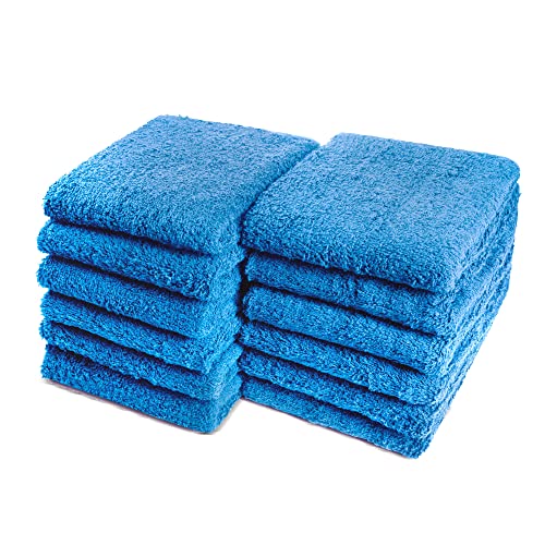 Cotton Towels for Multiple Use, 100% Ring Spun Cotton Towel Set, Heavy Duty - Super Absorbent Cleaning Towels for Car and Home - 16” X 27” (12 Pack, Blue) - color: Blue