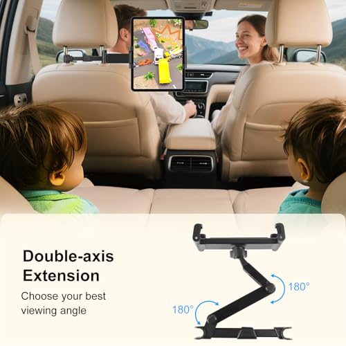 Kairiyard Tablet Holder for Car, 3 in 1 Extension Arm Adjustable Car Headrest Tablet Holder Road Trip Essentials Back Seat Tablets Cars Mount Compatible with iPad Pro, Air, Mini, 4.7-11" Devices - color: Black