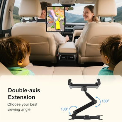 Kairiyard Tablet Holder for Car, 3 in 1 Extension Arm Adjustable Car Headrest Tablet Holder Road Trip Essentials Back Seat Tablets Cars Mount Compatible with iPad Pro, Air, Mini, 4.7-11" Devices - color: Black