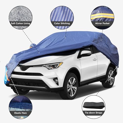 Car Cover Waterproof All Weather, 6 Layers Outdoor Full Exterior Cover Rain Sun UV Snowproof Protection with Zipper Cotton, Mirror Pocket for Toyota RAV4 - style: Toyota RAV4