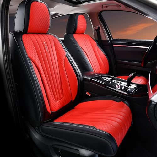 FLORICH Car Seat Covers, Premium Leatherette Car Seat Covers Front Seats, Waterproof Leather Seat Protectors, Automotive Seat Protectors Universal Fit for Most Sedans Cars SUV Trucks, Black&Red - color: Red&Black, size: Frontpair