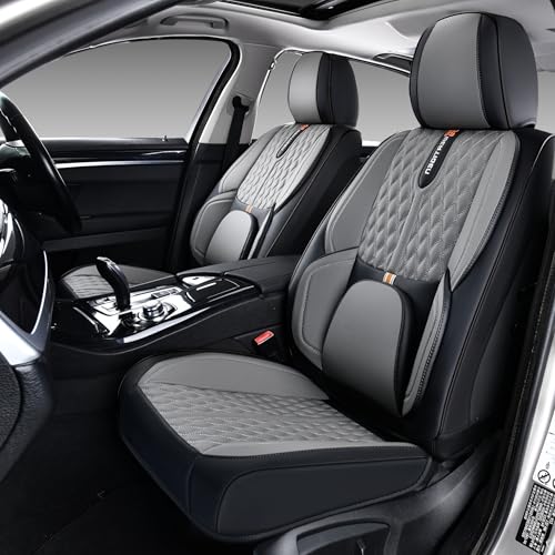 Car Seat Cover Full Set, Universal Car Seat Cover for Cars, Black and Gray, with Lumbar Support, Premium Artificial Leather, Waterproof and Easy to Clean, Airbag Compatible - color: Black & Gray