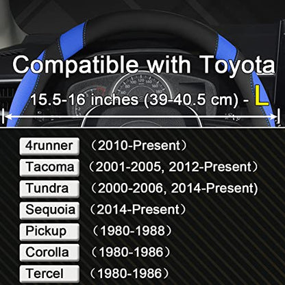 West Llama Customized Auto Car Steering Wheel Cover for Toyota Tacoma,4Runner,Tundra,Sequoia,15.5-16 inch (Black+Blue-Large Size) - color: A-Black+Blue, size: Large size (15 ½''-16'')