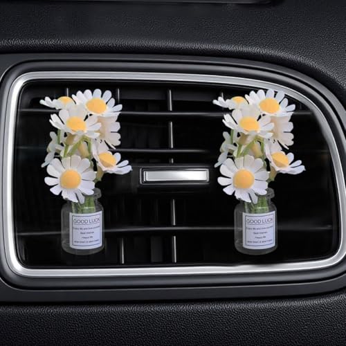 2PCS Flowers Car Dashboard Air Vent Trim Clips, Mini Plants Vase Automotive Ornament, Cute Artificial Flower Car Vent Decorative Clip, Vehicle Interior Decoration Accessory (White) - size: White