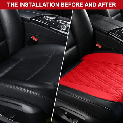 TIEHESYT Luxury Faux Leather Car Seat Cover Front Bottom Protector, Seat Cushion Without Backrest, Anti-Slip and Wrap Around The Bottom, Fit Most Cars & Vehicles, 1 Piece, Black&Red - color: Black&Red, size: 1 PCS