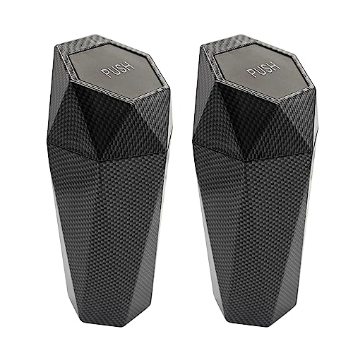 Car Trash Can with Lid, Small Leakproof Portable Auto Garbage Can, Mini Diamond Design Trash Dustbin, Waterproof Vehicle Rubbish Bins for Automotive, Office, Kitchen, Home, Bedroom (2) - color: Carbon Fibre, size: 2PCS