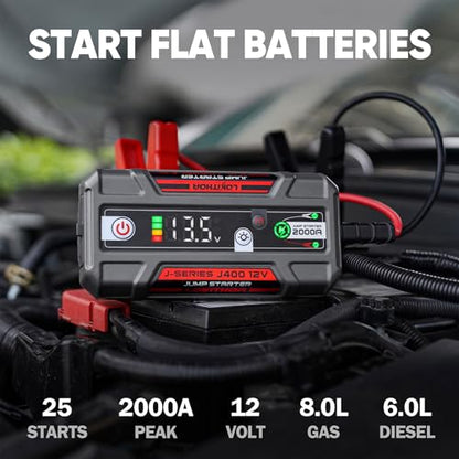 LOKITHOR J400 Portable Jump Starter, 12V 2000A Lithium Battery Booster with ConnectMax Tech, Car Jumper Box for Up to 8.0L Gas & 6.0L Diesel Engines, Smart Digital Display - color: Red