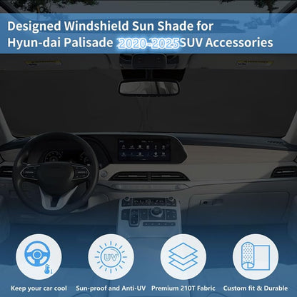 Windshield Sun Shade for Hyun-dai Palisade 2026 2025 2024 2023 2022 2021 2020 Accessories Window Sunshade Fit Hyun-dai Palisade Front Window Shade Sun Visor Blocks UV Keep Car Cooler - size: Ab2. for Hyundai Palisade 2020-2025