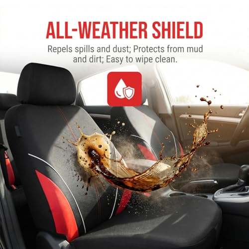 Mandark Car Seat Cover Full Set, Beathable Waterproof Heavy-Duty Vehicle Front and Rear Split Bench Seat Covers, Auto Interior Chair Protector, Universal for SUV Automobile Truck (Red) - color: Red