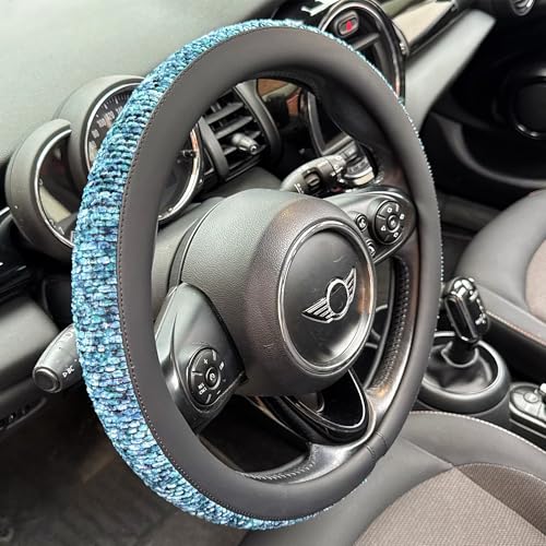 PINCTROT Chenille Leather Steering Wheel Cover, Soft Mottled Colors, Sweat-Proof, Non-Slip Grip, All-Season Comfort, Universal 14.5-15 Inch(Mottled Blue) - color: 5.Blue, size: Medium(Standard) Size[14 1/2''-15'']
