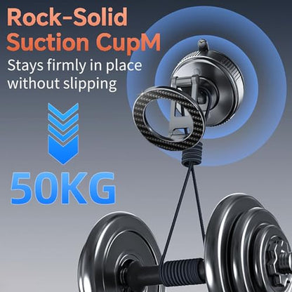 Compatible MagSafe Car Mount - GEATEE Vacuum Magnetic Phone Holder for Car, 360° Adjustable Foldable Car Dash Mount, Reinforced 110+LBS Suction Phone Mount for iPhone 17/16/15/14/13/12&Android, Carbon - color: Carbon Fiber