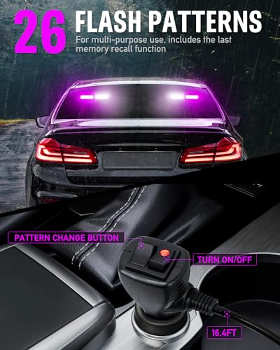 HLauto 1002L Emergency Strobe Traffic Advisor Light Bar: 40 LED Dash Safety Warning Flashing Light, Front/Rear Windshield for Construction Vehicle, Tow/Plow Truck (2x10.7inch, Purple White) - color: #08 Purple/White