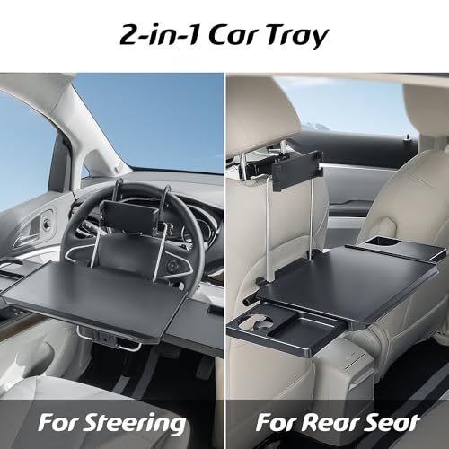 Paffenery Large Car Steering Wheel Tray Back Seat Headrest Tray with Phone Holder, Steering Wheel Desk Food Table for Car Laptop Mount Steering Wheel for Large Trucks