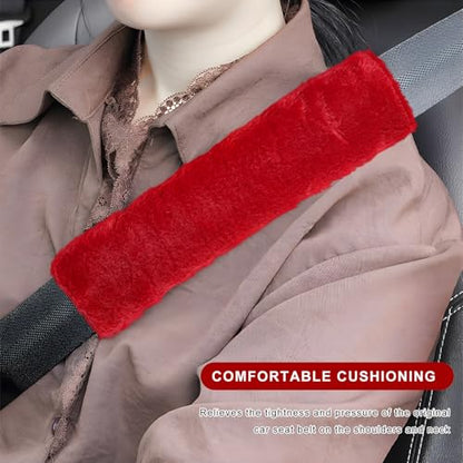 Sun Walker 2PCS Seat Belt Shoulder Pads, Fluffy Soft Plush Auto Seat Belt Pads for Protecting Your Neck & Shoulder, Comfortable Seatbelt Cover Warm Protective Cushion for Most Cars (Red) - color: Red