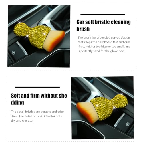 zipelo Auto Interior Dust Brush, Car Detailing Cleaning Brush with Diamond, Bling Handle Soft Bristles Dusting Tool, Scratch Free Dirt Clean Brushes for Vehicle Air Conditioner Vent (Yellow) - color: Yellow